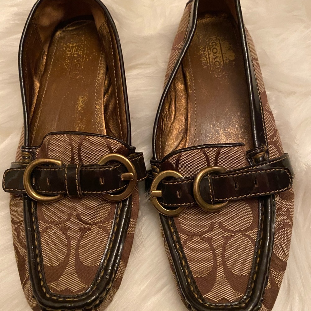Coach Brown Signature Canvas Loafers with Dark Brown Leather Trim